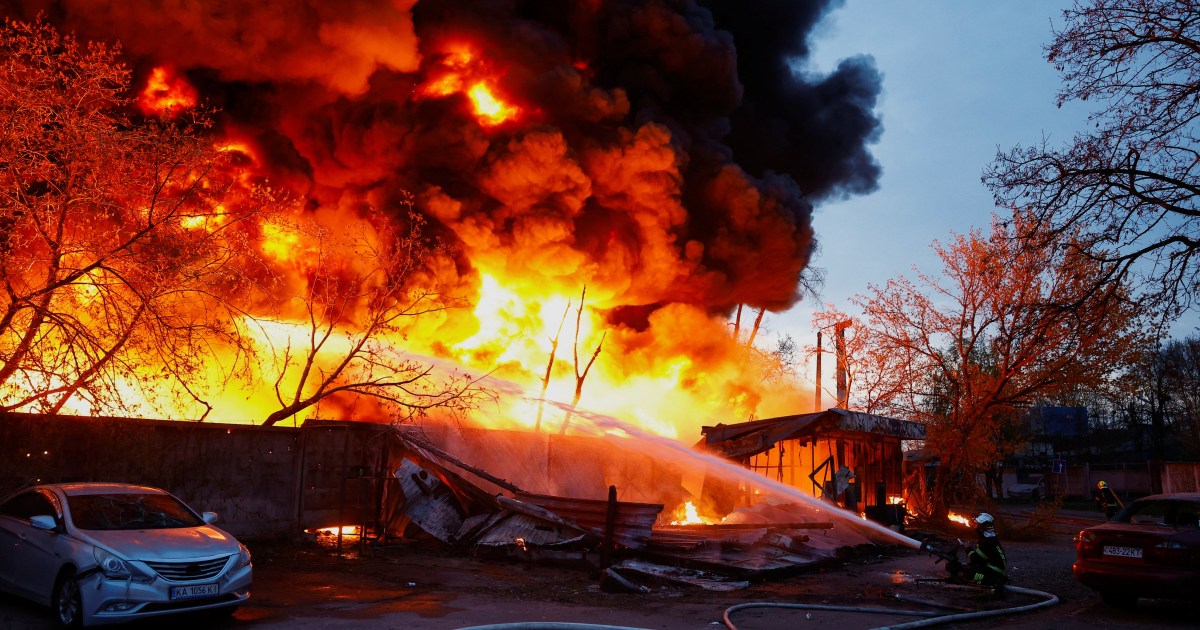 Aftermath of the attack in Kyiv, damaged residential buildings